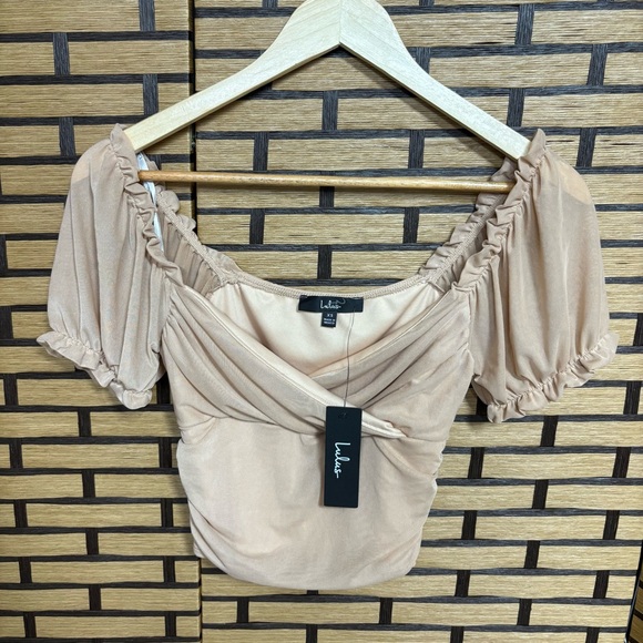Lulus Tan Mesh‎ Crop Top Size XS - Picture 1 of 6